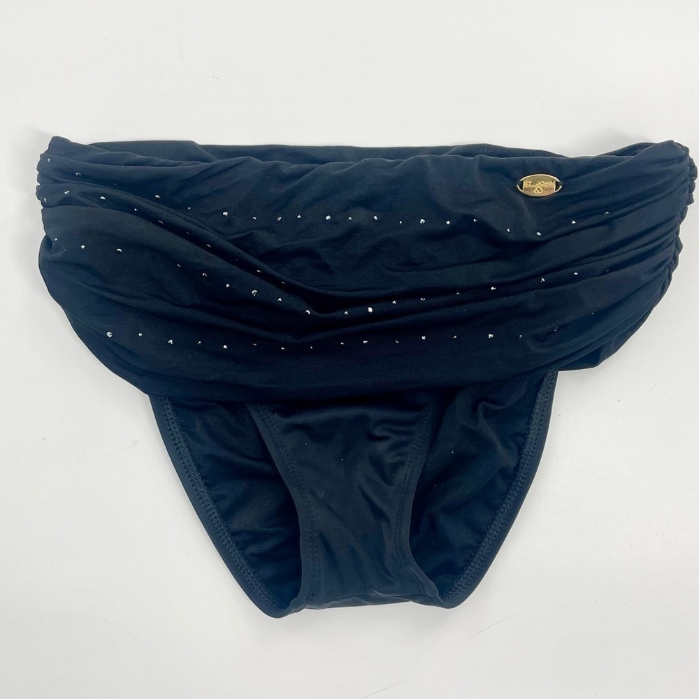 St John swim retro pant black rhinestone foldover bikini bottom‎ style 242175